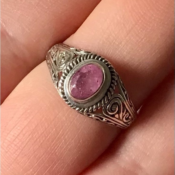 Pink Sapphire Ring in Artisan Sterling Silver - Picture 3 of 8